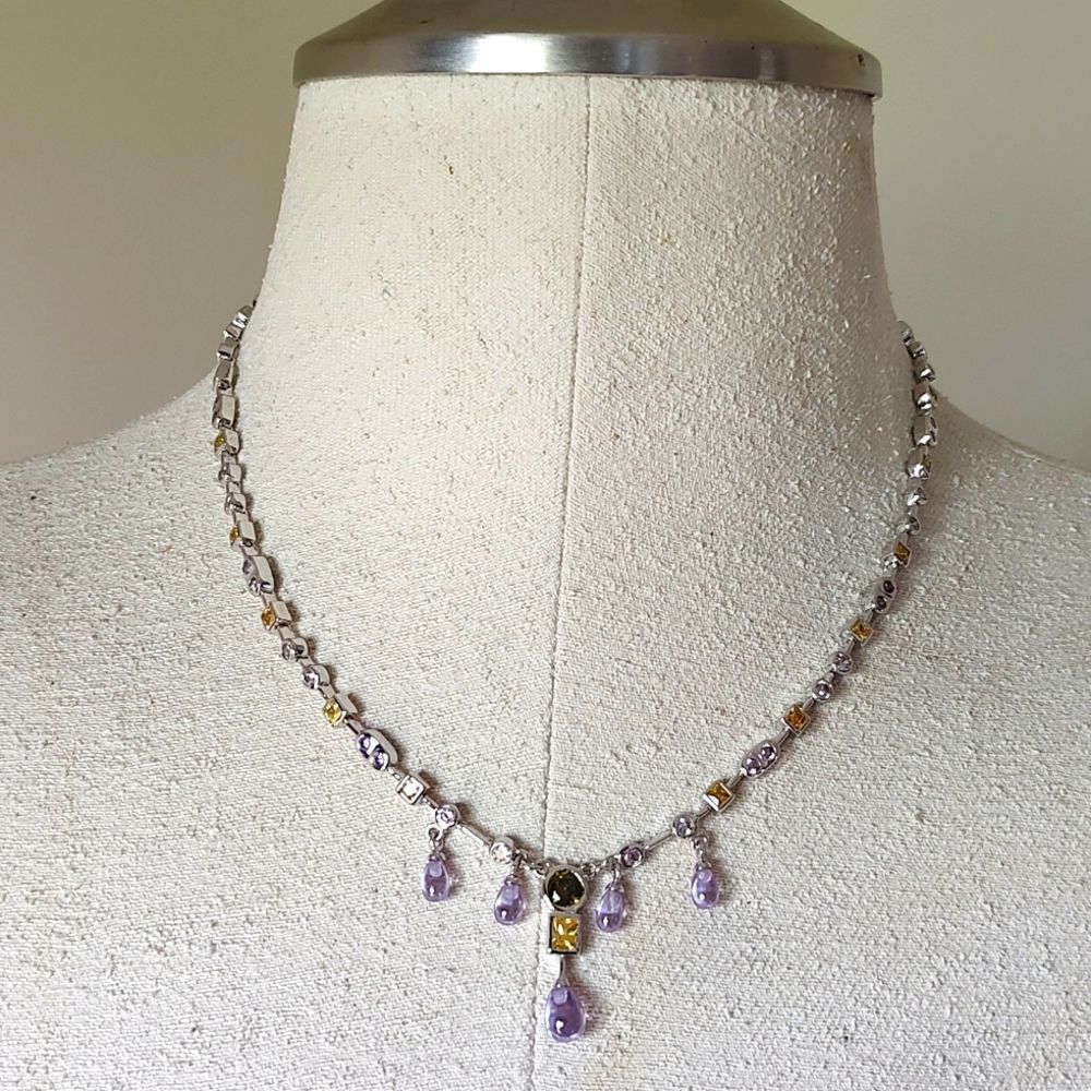Sterling Silver 925 RP CZ Stones Crystal  Lavaliere Statement Necklace 18 1/2" - Picture 12 of 12